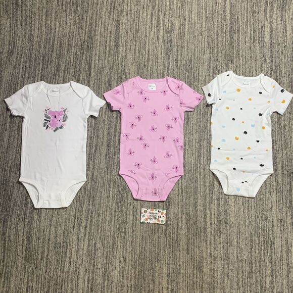 Lot of 3 24 Month Organic Cotton Girl’s One Piece Outfits Snaps Pink White Koala - Picture 1 of 3